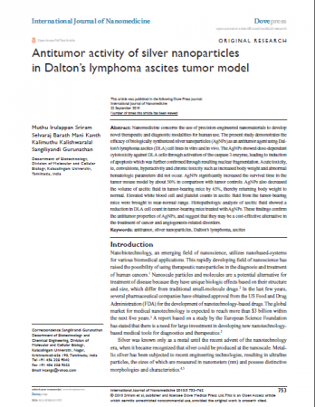"Antitumor activity of silver nanoparticles"